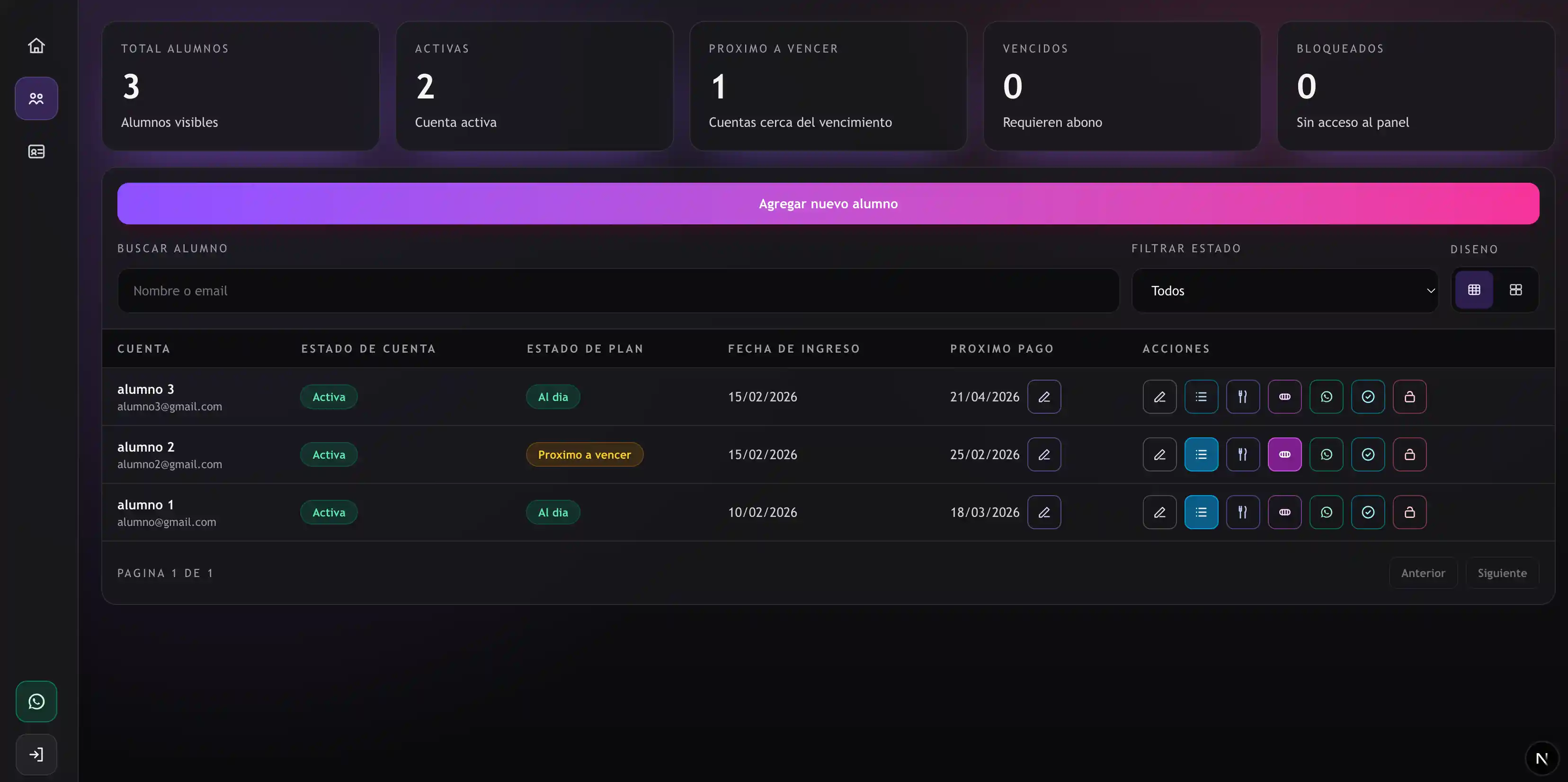 Panel principal de ACTrainers en desktop y mobile